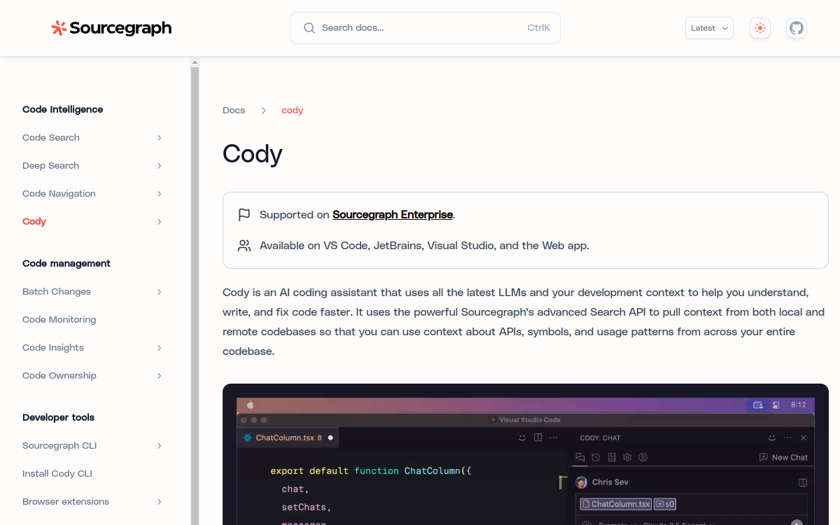 Captura de tela de Sourcegraph Cody