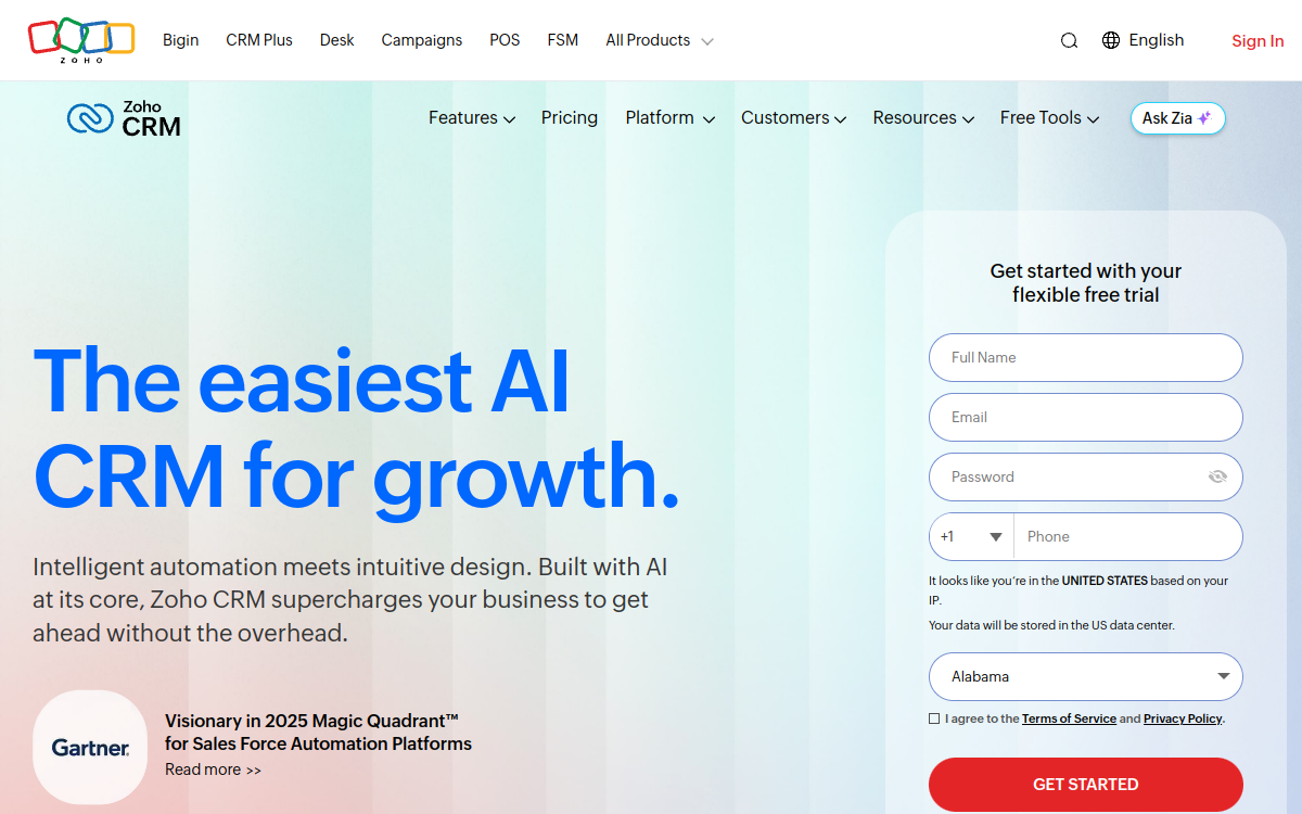 Captura de tela de Zoho CRM